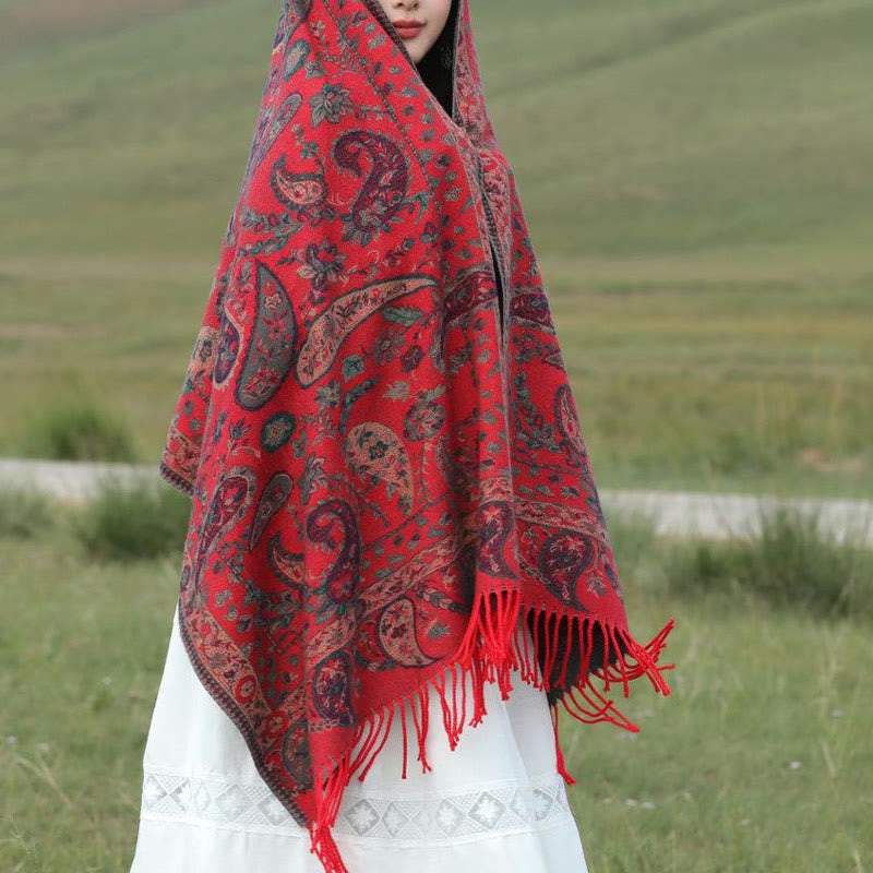 Buddha Stones Tybetańskie Kwiaty Nerkowca Liście Winorośli Chwosty Szal Jesień Zima Miękki Przytulny Szalik Otulacz - image 3