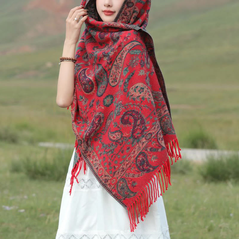 Buddha Stones Tybetańskie Kwiaty Nerkowca Liście Winorośli Chwosty Szal Jesień Zima Miękki Przytulny Szalik Otulacz - image 6