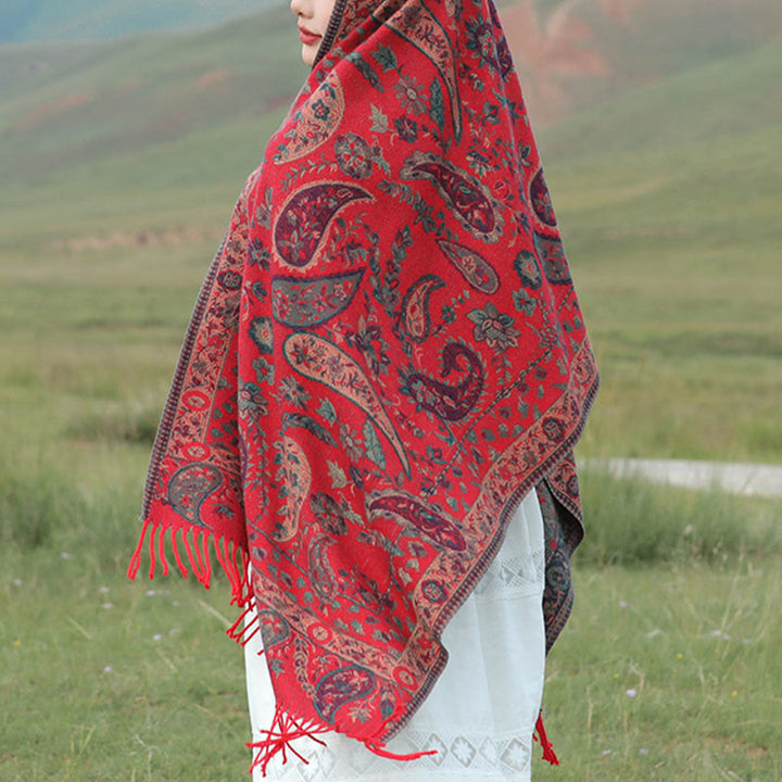 Buddha Stones Tybetańskie Kwiaty Nerkowca Liście Winorośli Chwosty Szal Jesień Zima Miękki Przytulny Szalik Otulacz - image 8