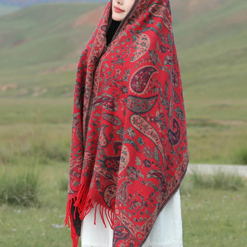 Buddha Stones Tybetańskie Kwiaty Nerkowca Liście Winorośli Chwosty Szal Jesień Zima Miękki Przytulny Szalik Otulacz - image 7