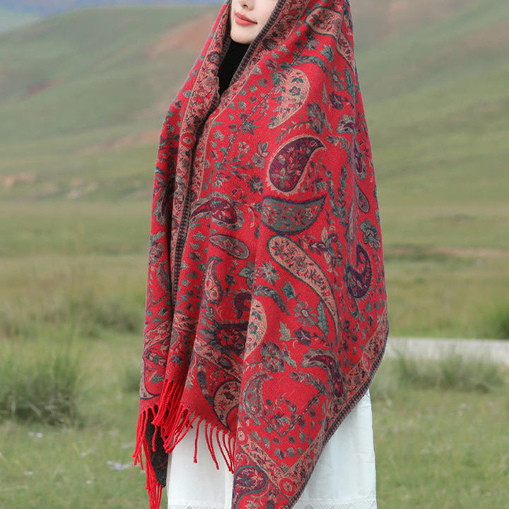 Buddha Stones Tybetańskie Kwiaty Nerkowca Liście Winorośli Chwosty Szal Jesień Zima Miękki Przytulny Szalik Otulacz - image 7