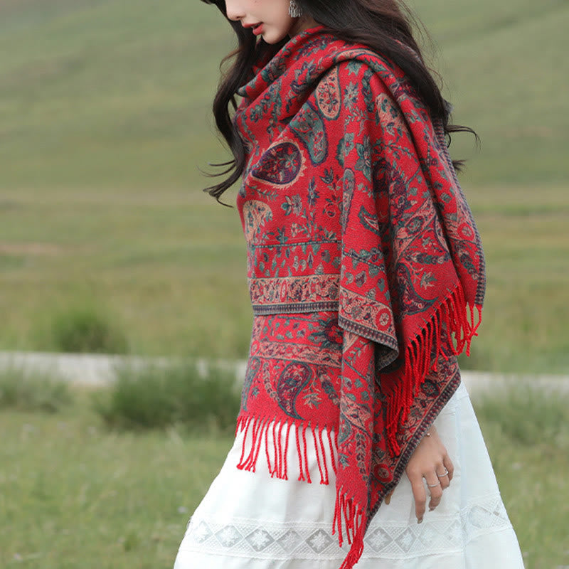 Buddha Stones Tybetańskie Kwiaty Nerkowca Liście Winorośli Chwosty Szal Jesień Zima Miękki Przytulny Szalik Otulacz - image 5