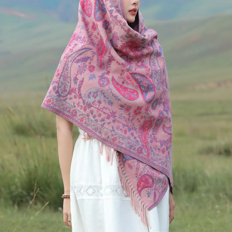 Buddha Stones Tybetańskie Kwiaty Nerkowca Liście Winorośli Chwosty Szal Jesień Zima Miękki Przytulny Szalik Otulacz - image 11