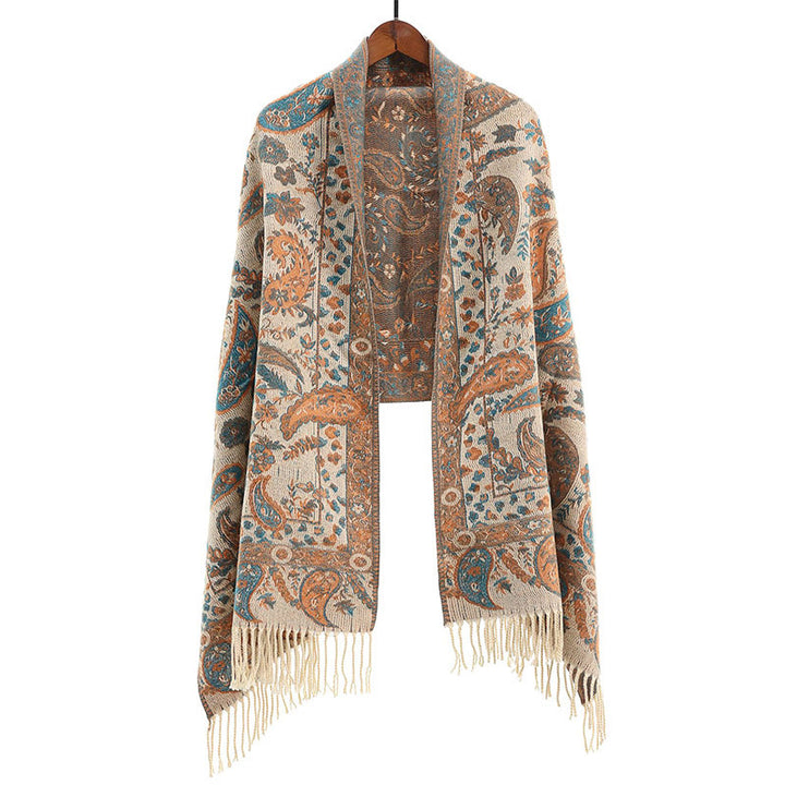Buddha Stones Tybetańskie Kwiaty Nerkowca Liście Winorośli Chwosty Szal Jesień Zima Miękki Przytulny Szalik Otulacz - image 26