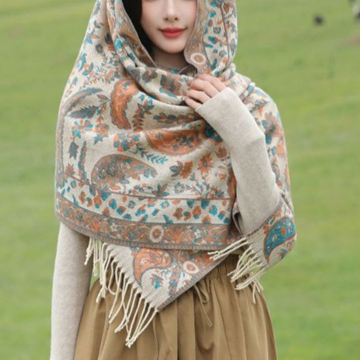 Buddha Stones Tybetańskie Kwiaty Nerkowca Liście Winorośli Chwosty Szal Jesień Zima Miękki Przytulny Szalik Otulacz - image 15