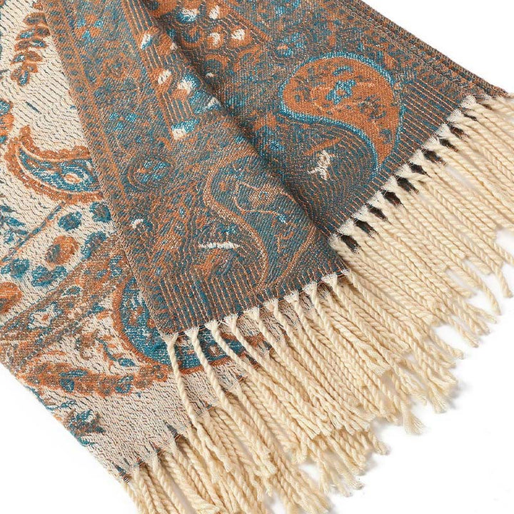 Buddha Stones Tybetańskie Kwiaty Nerkowca Liście Winorośli Chwosty Szal Jesień Zima Miękki Przytulny Szalik Otulacz - image 25