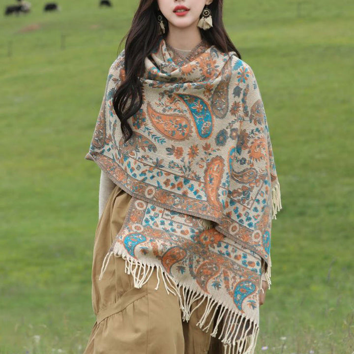 Buddha Stones Tybetańskie Kwiaty Nerkowca Liście Winorośli Chwosty Szal Jesień Zima Miękki Przytulny Szalik Otulacz - image 19