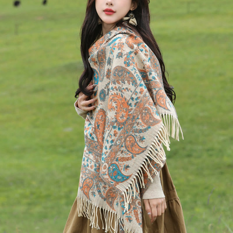Buddha Stones Tybetańskie Kwiaty Nerkowca Liście Winorośli Chwosty Szal Jesień Zima Miękki Przytulny Szalik Otulacz - image 17