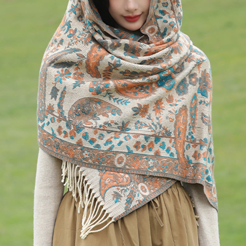Buddha Stones Tybetańskie Kwiaty Nerkowca Liście Winorośli Chwosty Szal Jesień Zima Miękki Przytulny Szalik Otulacz - image 20