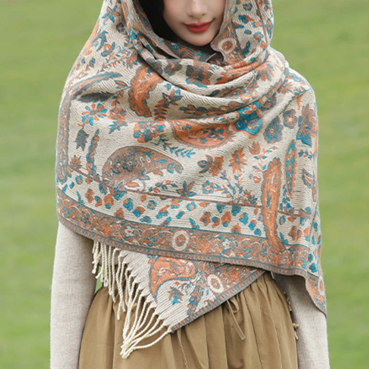 Buddha Stones Tybetańskie Kwiaty Nerkowca Liście Winorośli Chwosty Szal Jesień Zima Miękki Przytulny Szalik Otulacz - image 20