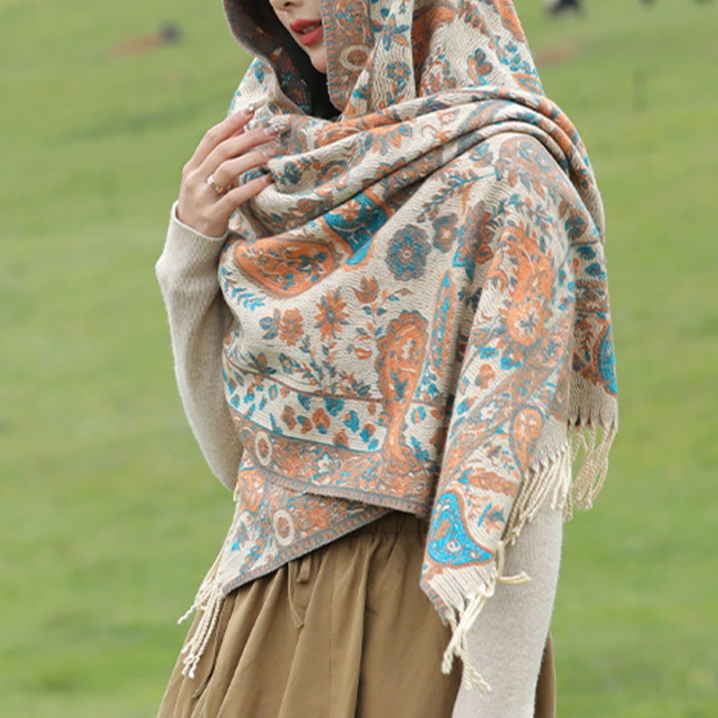 Buddha Stones Tybetańskie Kwiaty Nerkowca Liście Winorośli Chwosty Szal Jesień Zima Miękki Przytulny Szalik Otulacz - image 21