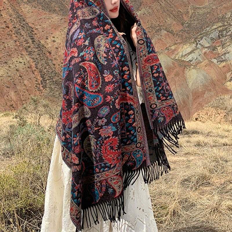 Buddha Stones Tybetańskie Kwiaty Nerkowca Liście Winorośli Chwosty Szal Jesień Zima Miękki Przytulny Szalik Otulacz - image 28