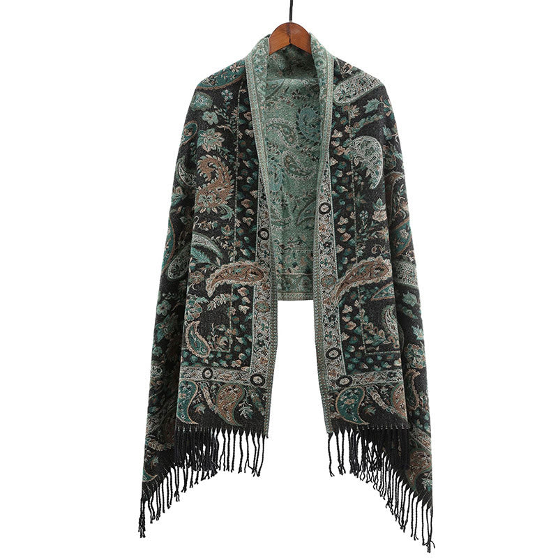 Buddha Stones Tybetańskie Kwiaty Nerkowca Liście Winorośli Chwosty Szal Jesień Zima Miękki Przytulny Szalik Otulacz - image 36