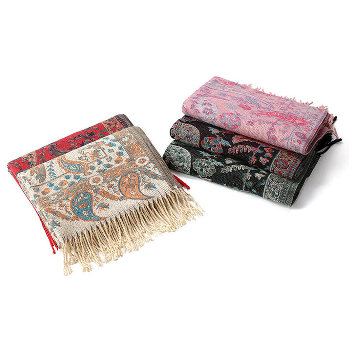 Buddha Stones Tybetańskie Kwiaty Nerkowca Liście Winorośli Chwosty Szal Jesień Zima Miękki Przytulny Szalik Otulacz - image 38