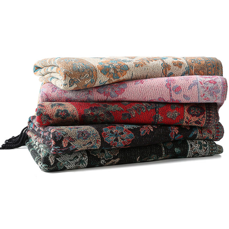 Buddha Stones Tybetańskie Kwiaty Nerkowca Liście Winorośli Chwosty Szal Jesień Zima Miękki Przytulny Szalik Otulacz - image 37