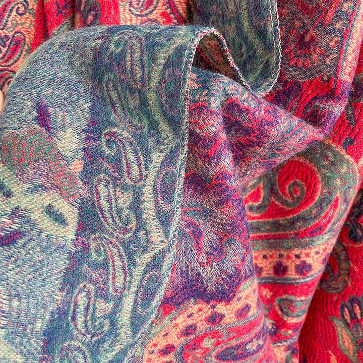 Buddha Stones Tybetańskie Orzechy Nerkowca Kwiaty Piwonii Winorośl Frędzle Szal Jesień Zima Przytulny Szalik Otulacz - image 15