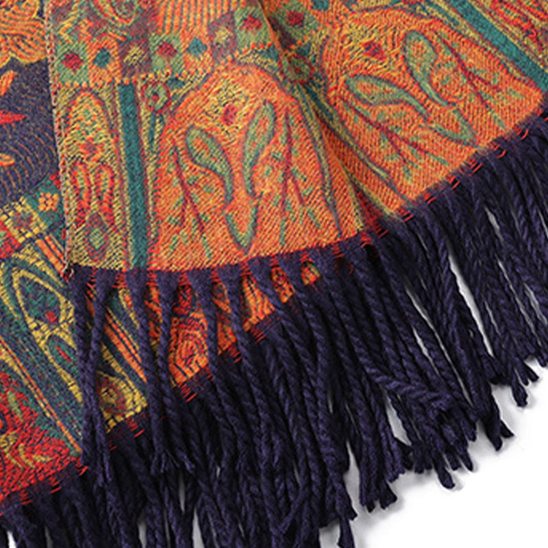 Buddha Stones Tybetańskie Orzechy Nerkowca Kwiaty Piwonii Winorośl Frędzle Szal Jesień Zima Przytulny Szalik Otulacz - image 6