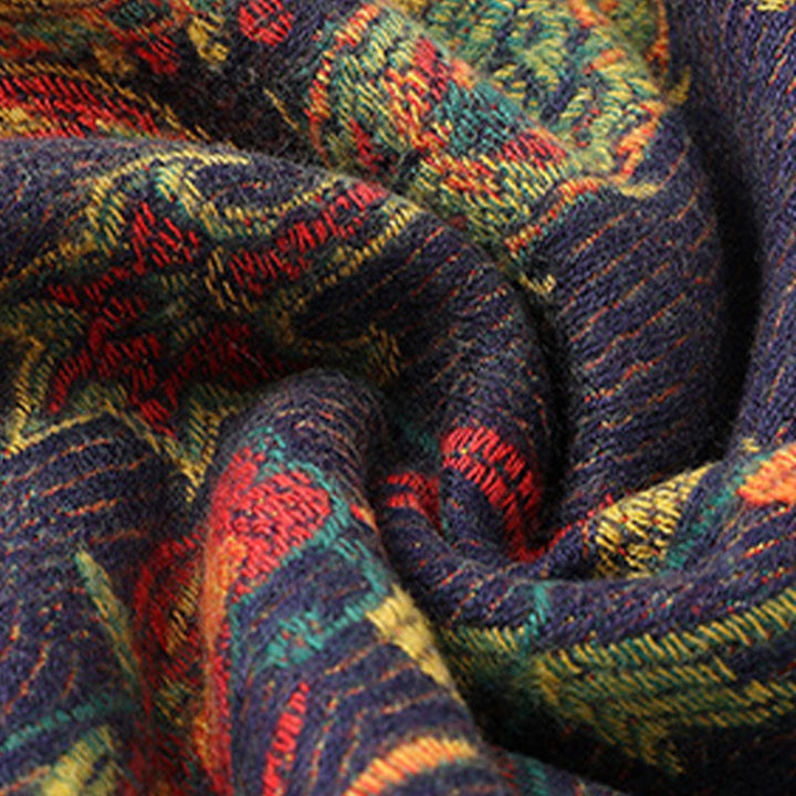 Buddha Stones Tybetańskie Orzechy Nerkowca Kwiaty Piwonii Winorośl Frędzle Szal Jesień Zima Przytulny Szalik Otulacz - image 7