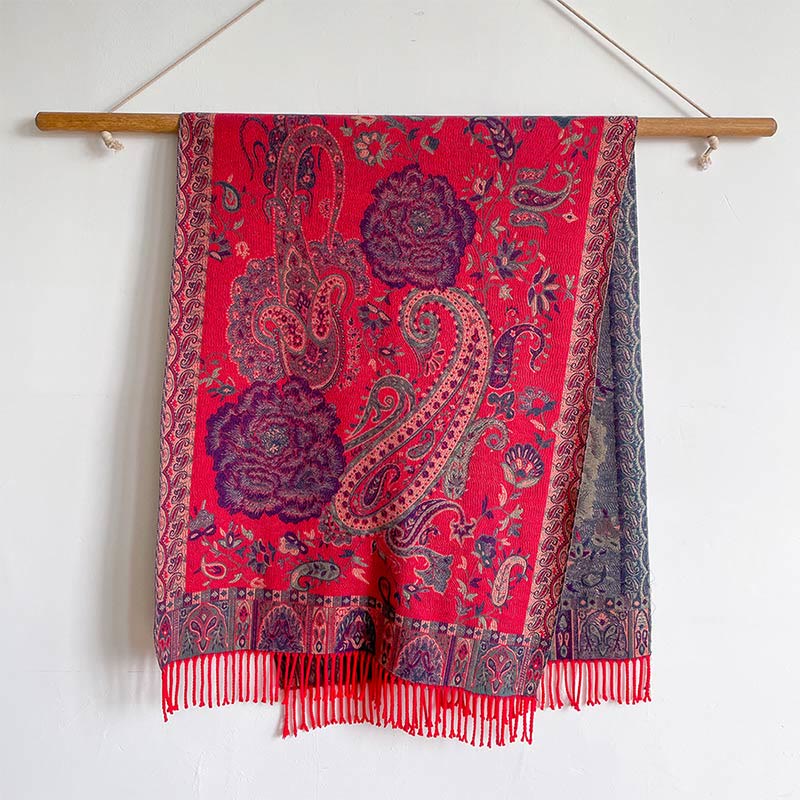 Buddha Stones Tybetańskie Orzechy Nerkowca Kwiaty Piwonii Winorośl Frędzle Szal Jesień Zima Przytulny Szalik Otulacz - image 21