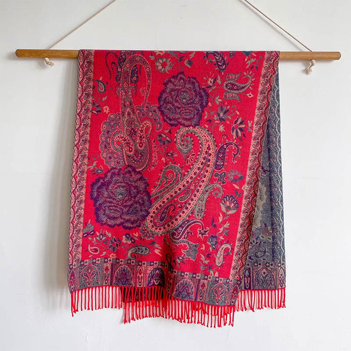 Buddha Stones Tybetańskie Orzechy Nerkowca Kwiaty Piwonii Winorośl Frędzle Szal Jesień Zima Przytulny Szalik Otulacz - image 21