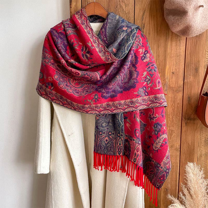 Buddha Stones Tybetańskie Orzechy Nerkowca Kwiaty Piwonii Winorośl Frędzle Szal Jesień Zima Przytulny Szalik Otulacz - image 20