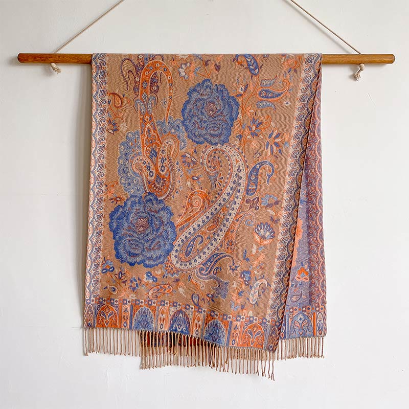 Buddha Stones Tybetańskie Orzechy Nerkowca Kwiaty Piwonii Winorośl Frędzle Szal Jesień Zima Przytulny Szalik Otulacz - image 31