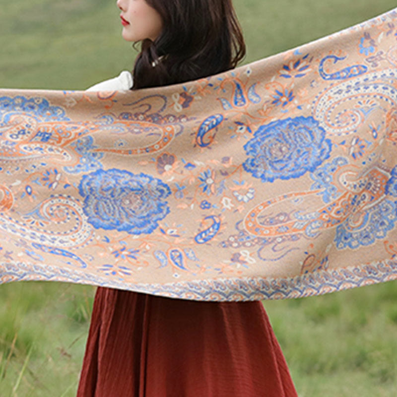 Buddha Stones Tybetańskie Orzechy Nerkowca Kwiaty Piwonii Winorośl Frędzle Szal Jesień Zima Przytulny Szalik Otulacz - image 28