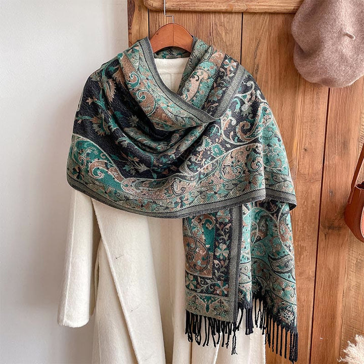 Buddha Stones Tybetańskie Kwiaty Nerkowca Wzór Winorośli Chwosty Szal Jesień Zima Miękki Szalik Otulacz - image 10