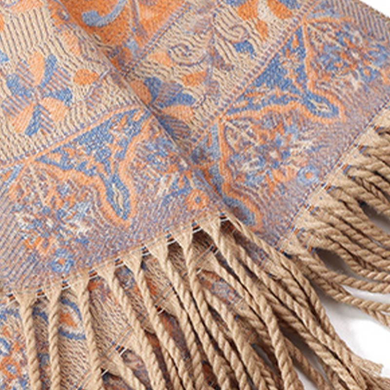 Buddha Stones Tybetańskie Kwiaty Nerkowca Wzór Winorośli Chwosty Szal Jesień Zima Miękki Szalik Otulacz - image 25