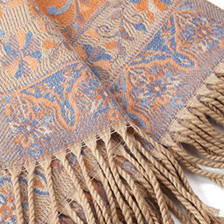 Buddha Stones Tybetańskie Kwiaty Nerkowca Wzór Winorośli Chwosty Szal Jesień Zima Miękki Szalik Otulacz - image 25