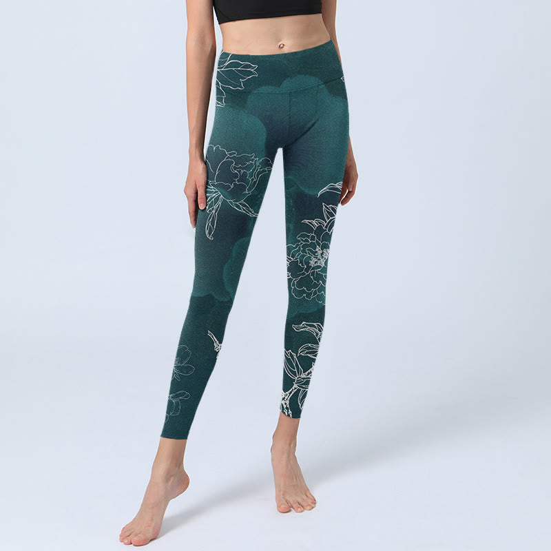 Buddha Stones Peonia Kwiat Sroka Motyl Nadruk Siłownia Fitness Legginsy Damskie Spodnie Do Jogi - image 6