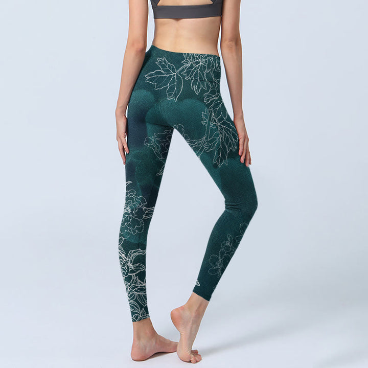 Buddha Stones Peonia Kwiat Sroka Motyl Nadruk Siłownia Fitness Legginsy Damskie Spodnie Do Jogi - image 4