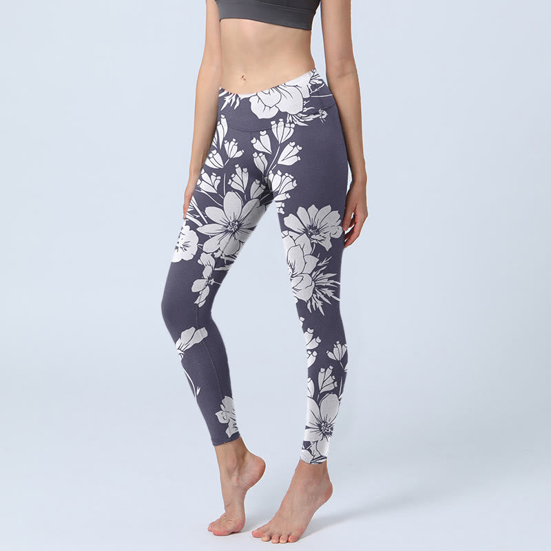 Buddha Stones Kwiaty Blossom Print Sportowe Leginsy Fitness Damskie Spodnie Do Jogi - Lawenda - US18, UK/AU22, EU50 (4XL) - image 1
