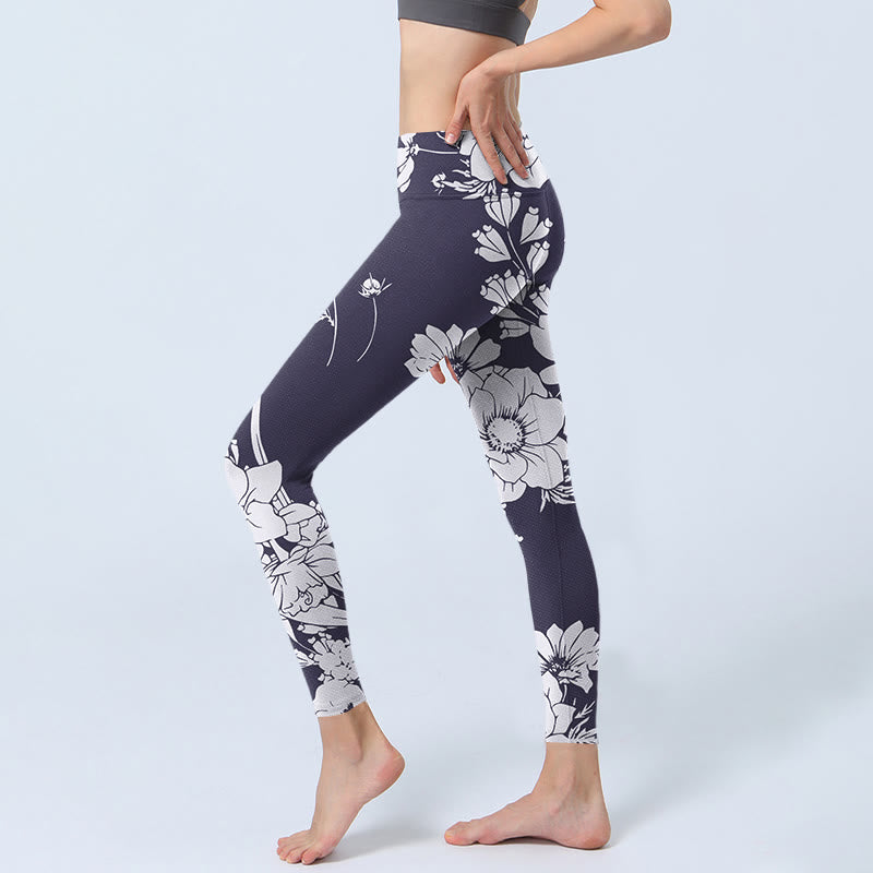 Buddha Stones Kwiaty Blossom Print Sportowe Leginsy Fitness Damskie Spodnie Do Jogi - image 3