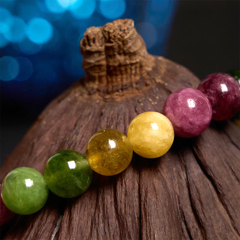 Bransoletka z kwiatów mądrości z turmalinu i Buddha Stones