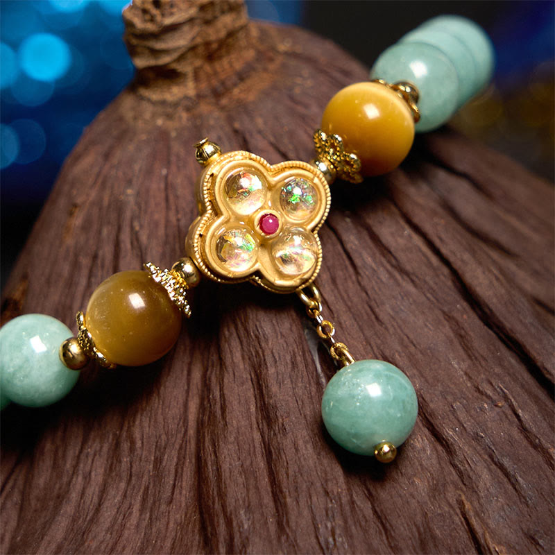 Bransoletka z kamieni Buddha Stones Jade Yellow Tiger Eye Prosperity