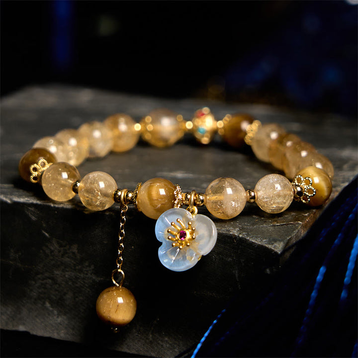 Bransoletka Buddha Stones Cytryn Tygrysie Oko Kwiat Charm Hojność