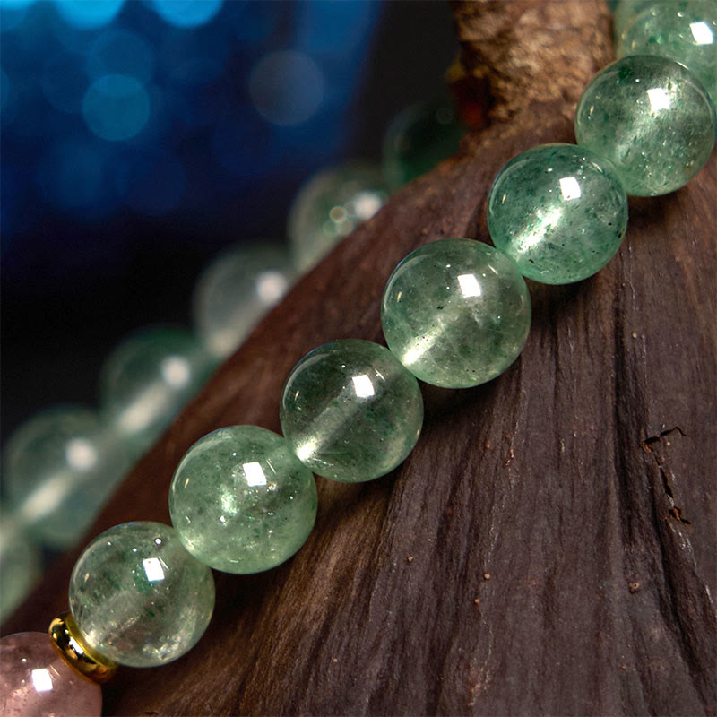 Bransoletka z Buddha Stones Naturalny Zielony Kwarc Truskawkowy Kojący Fu Charakter