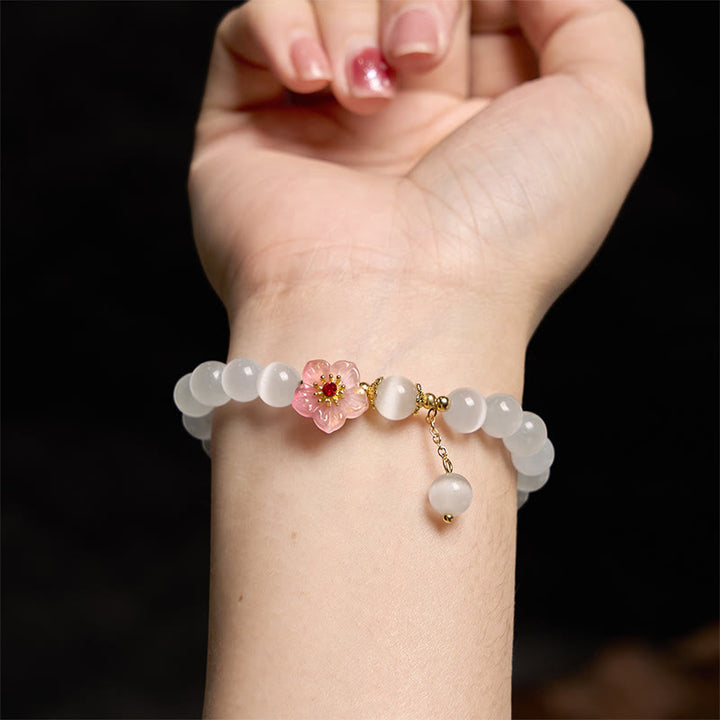 Bransoletka wspierająca Buddha Stones Chrysoberyl Cat's Eye Pink Flowers