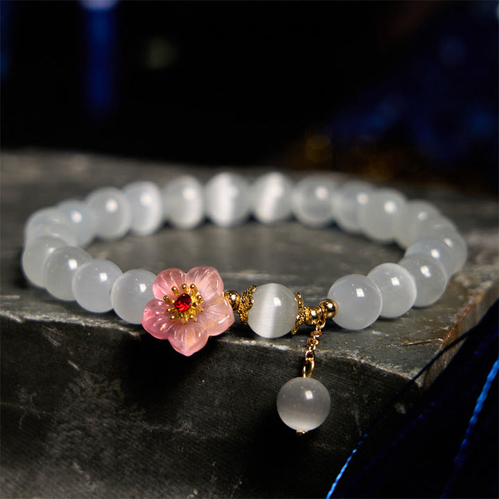 Bransoletka wspierająca Buddha Stones Chrysoberyl Cat's Eye Pink Flowers