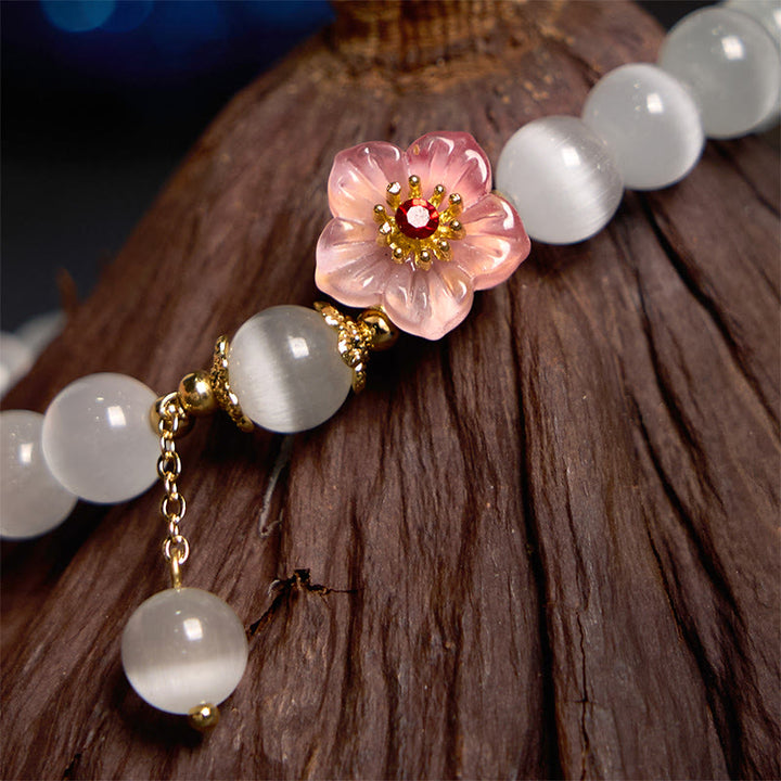 Bransoletka wspierająca Buddha Stones Chrysoberyl Cat's Eye Pink Flowers