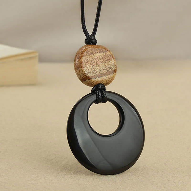 Buddha Stones Czarny Obsydian Liuli Obraz Kamień Miedź Spełnienie Naszyjnik Wisiorek