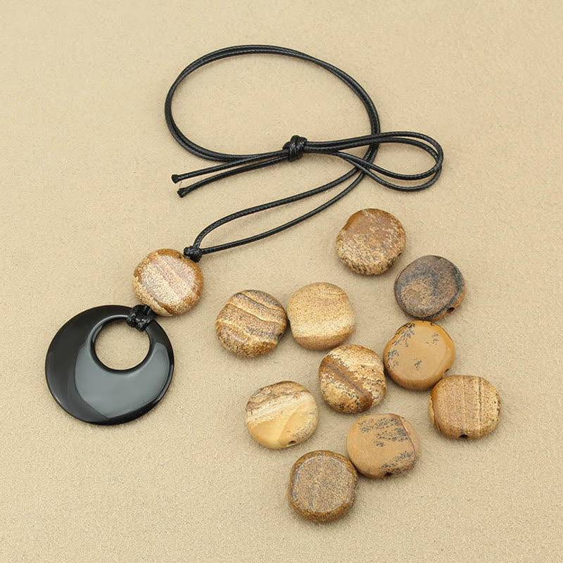 Buddha Stones Czarny Obsydian Liuli Obraz Kamień Miedź Spełnienie Naszyjnik Wisiorek
