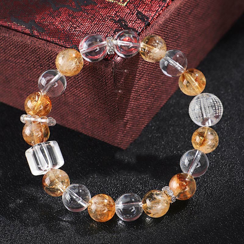 Bransoletka ochronna Buddha Stones Natural Citrine Pearl Topaz White Crystal