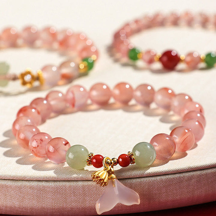 Buddha Stones Południowy Czerwony Agat Motyl Orchidea Hetian Jade Bransoletka Szczęścia
