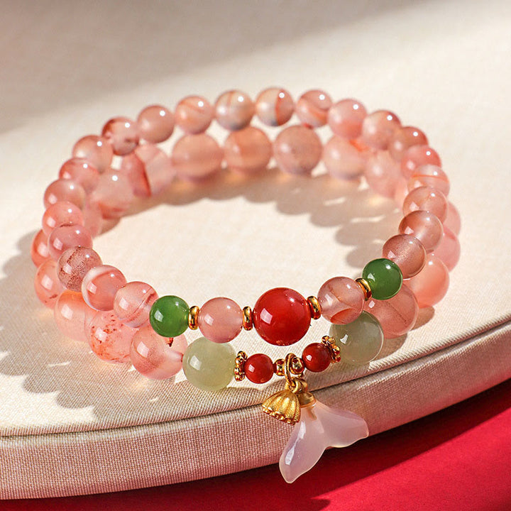 Buddha Stones Południowy Czerwony Agat Motyl Orchidea Hetian Jade Bransoletka Szczęścia