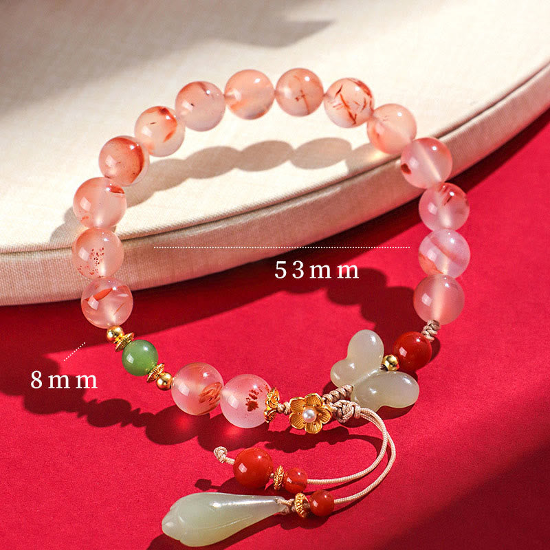 Buddha Stones Południowy Czerwony Agat Motyl Orchidea Hetian Jade Bransoletka Szczęścia