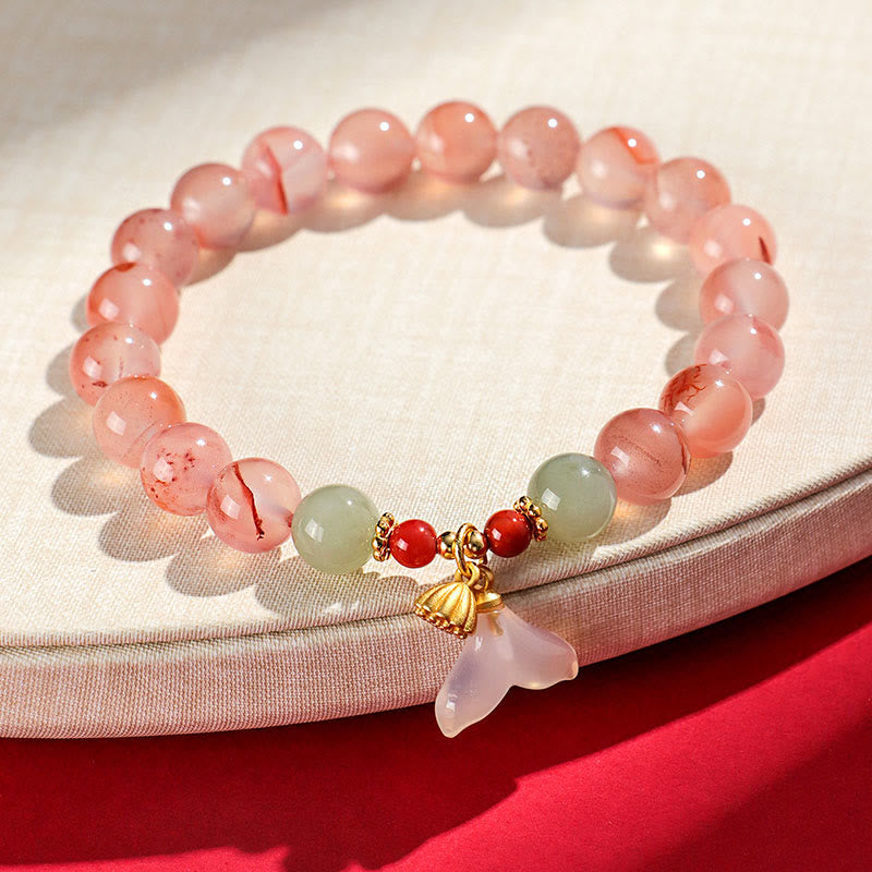 Buddha Stones Południowy Czerwony Agat Motyl Orchidea Hetian Jade Bransoletka Szczęścia
