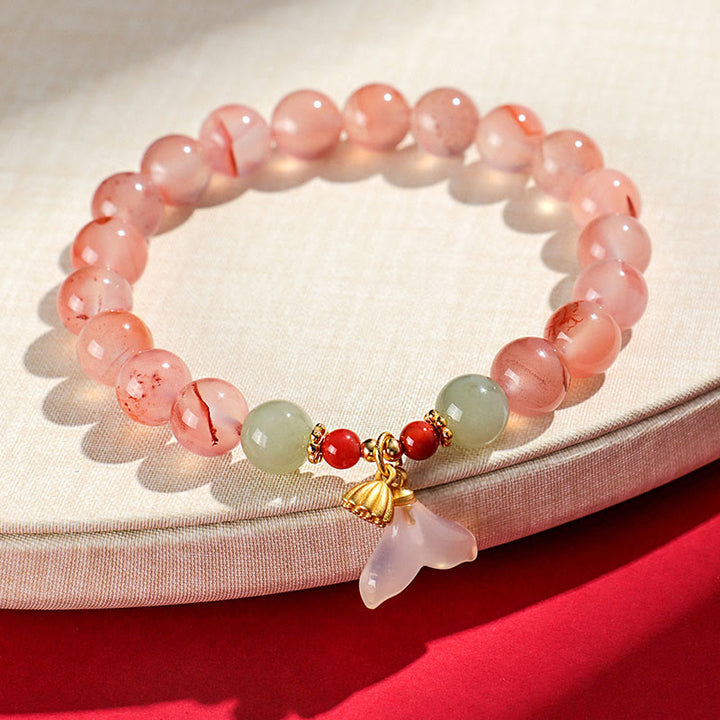 Buddha Stones Południowy Czerwony Agat Motyl Orchidea Hetian Jade Bransoletka Szczęścia