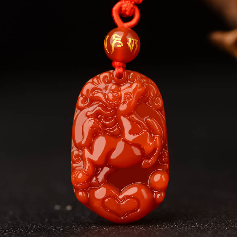 Naszyjnik z Buddha Stones, chiński znak zodiaku, czerwony agat, szczęście - Koń - image 17